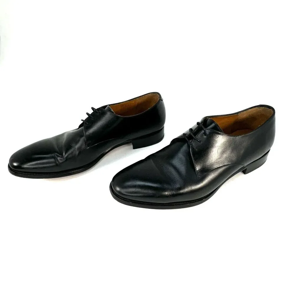 Jack Erwin Black Leather Oxfords Dress Shoes Made in Spain Men's 10.5D US
